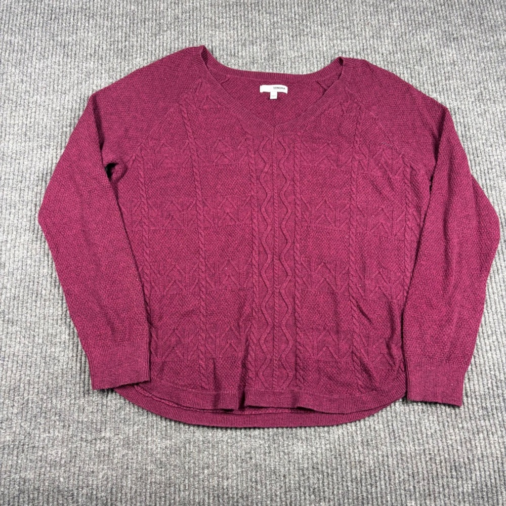 Sonoma Goods For Life Sweater Womens L V-Neck Cable Knit Burgundy Red